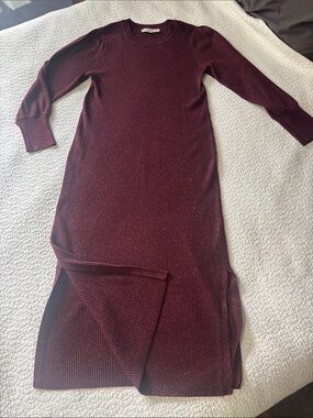 LOFT Sparkle Ribbed Maxi Dress in Burgundy